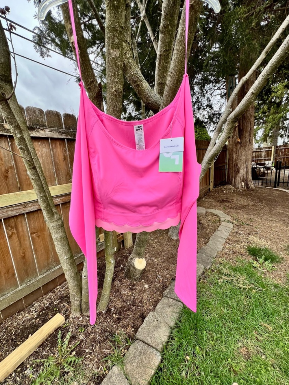 NWT Joy Lab Barbie Pink XXL athletic crop top yoga long sleeve off-shoulder - Picture 8 of 15